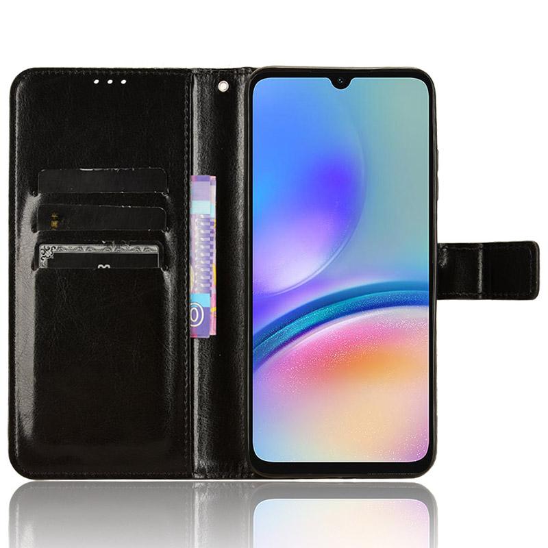 

For Samsung Galaxy A05s 4G/M14 4G Case Crazy Horse Texture Stand Wallet Phone Cover Black
