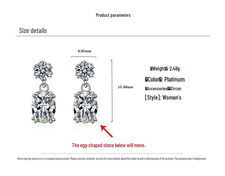 Moissanite Love Egg-Shaped Silver Diamond Earrings S925