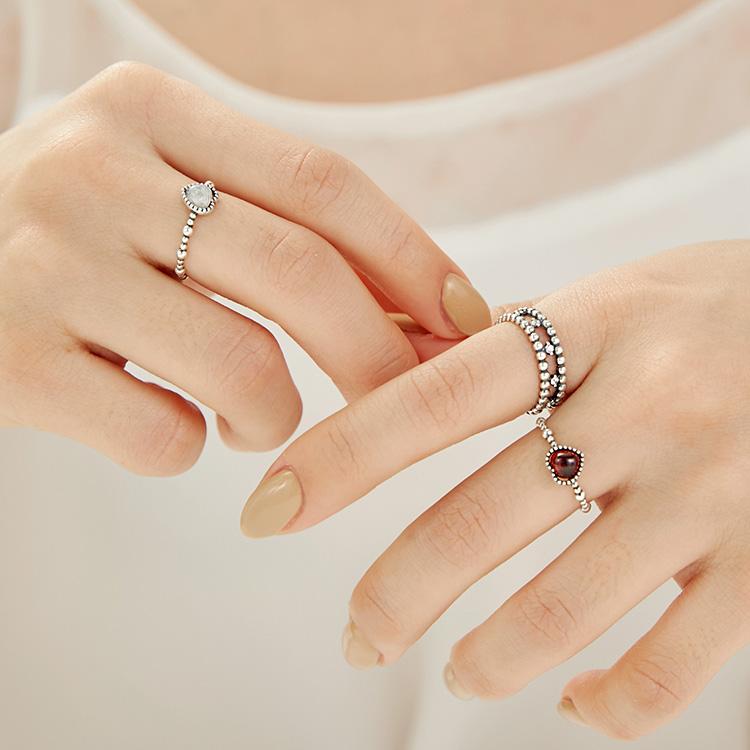 47Bag 925 Silver Moonstone Garnet Heart Gemstone Ring Cuore