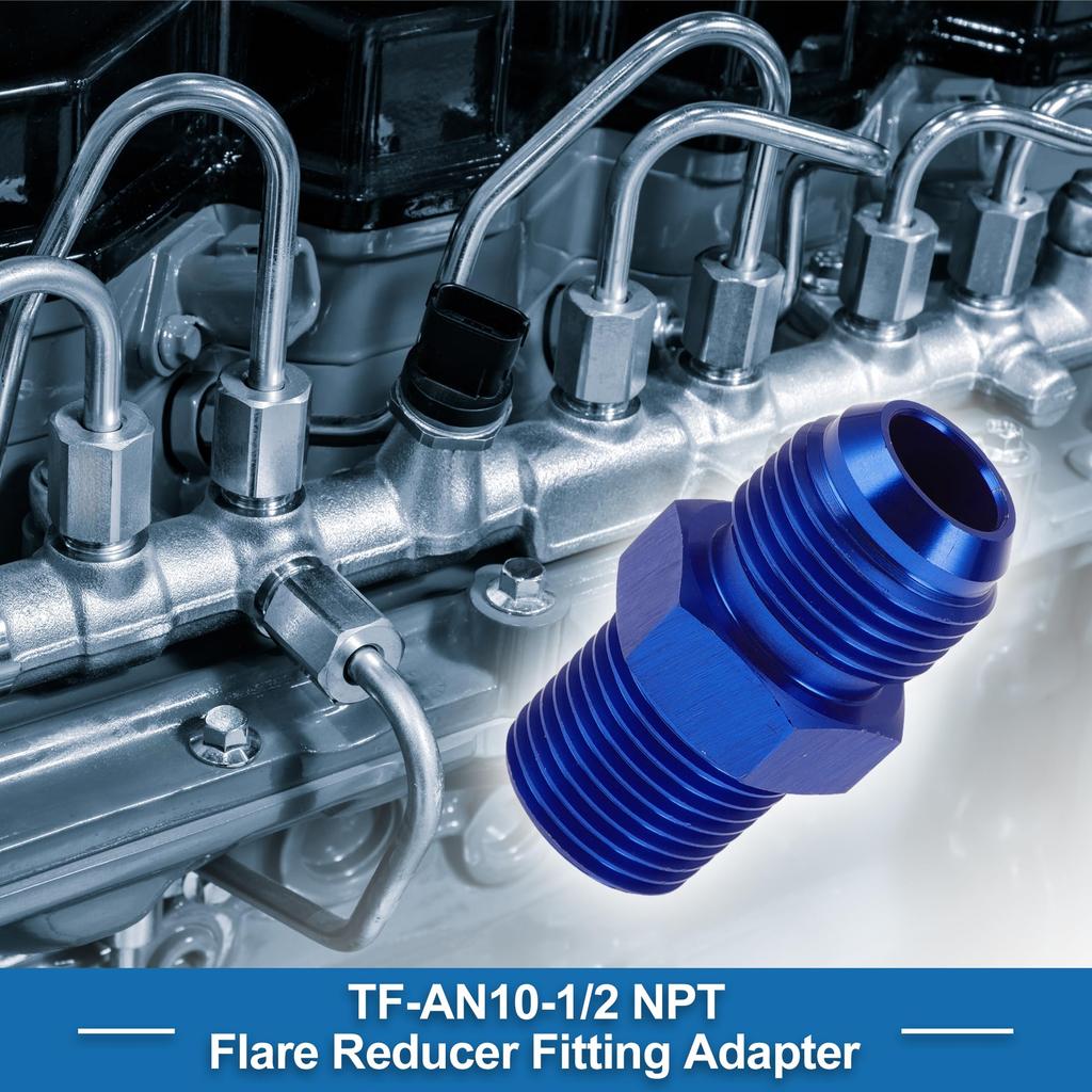 ABSOPRO Female Flare Reduzierstück Schlauchfitting Adapter TF AN10 1/2 NPT Kraftstoffleitungsverbinder Aluminium Blau