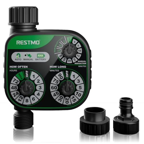 RESTMO Watering Timer, Manual and Mechanically Controlled Automatic Irrigation with Rain Delay, Three-Knob Design for Easy Setup, Automatic Watering S
