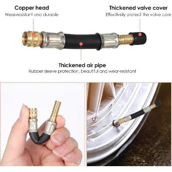 2 Pcs Valve Stem Extension, 3.93 Inches Flexible Brass Valve Stem Extension Adapter, Universal Fit Durable Design Bike Pump Tire Adapter for Car,