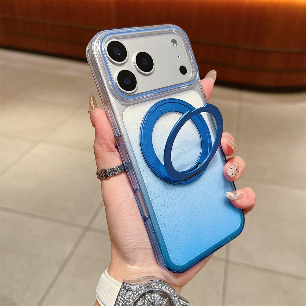Transparent 360°Rotating Metal Holder Ring Bracket for Magsafe Magnetic Case For iPhone 17 16 Pro Max Plus Gradient Clear Cover