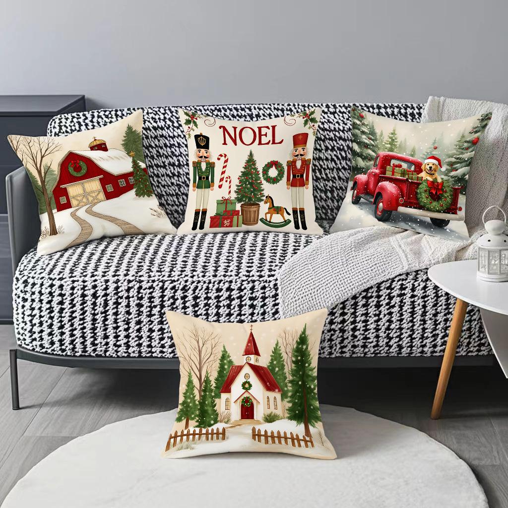 Christmas White Cartoon Christmas Decoration Combination Christmas Tree Festive Atmosphere Elements Living Room Bedroom Home Cushion Cover