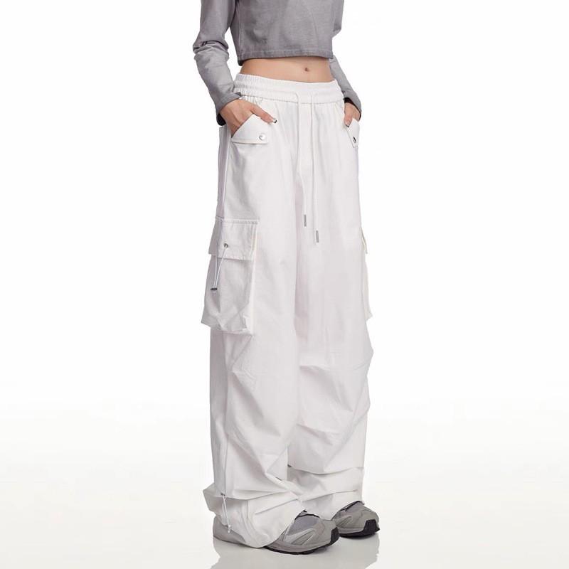 American Hiphop White Overalls Women's Summer Hip-hop Sweatpants Thin Pants Trendy High Waist and Thin Classic Women's Casual White Pants