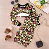 Girls Cartoon 2 Piece Outfits, Long Sleeve Crop Top + Spaghetti Strap Bodycon Dress, Colorful Retro Floral Print Party Dress Set