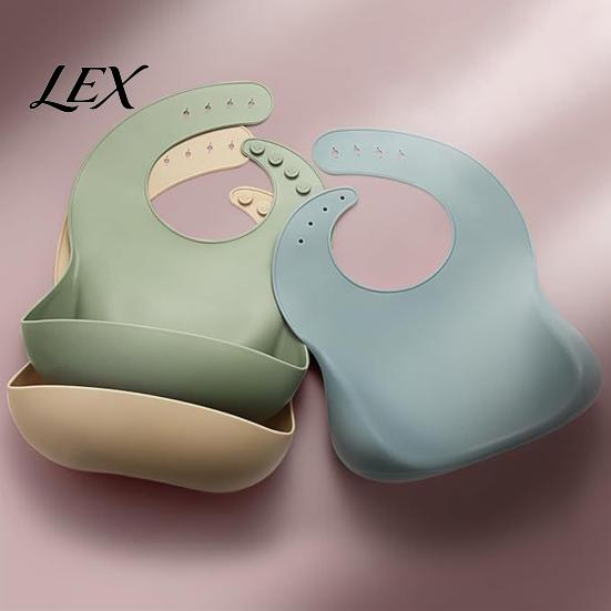 BPA Free Silicone Bibs Baby Bib, Waterproof Soft Adjustable Feeding Durable Skin Friendly Supplies Large Pocket Food Catch Bib for Babies And Toddlers