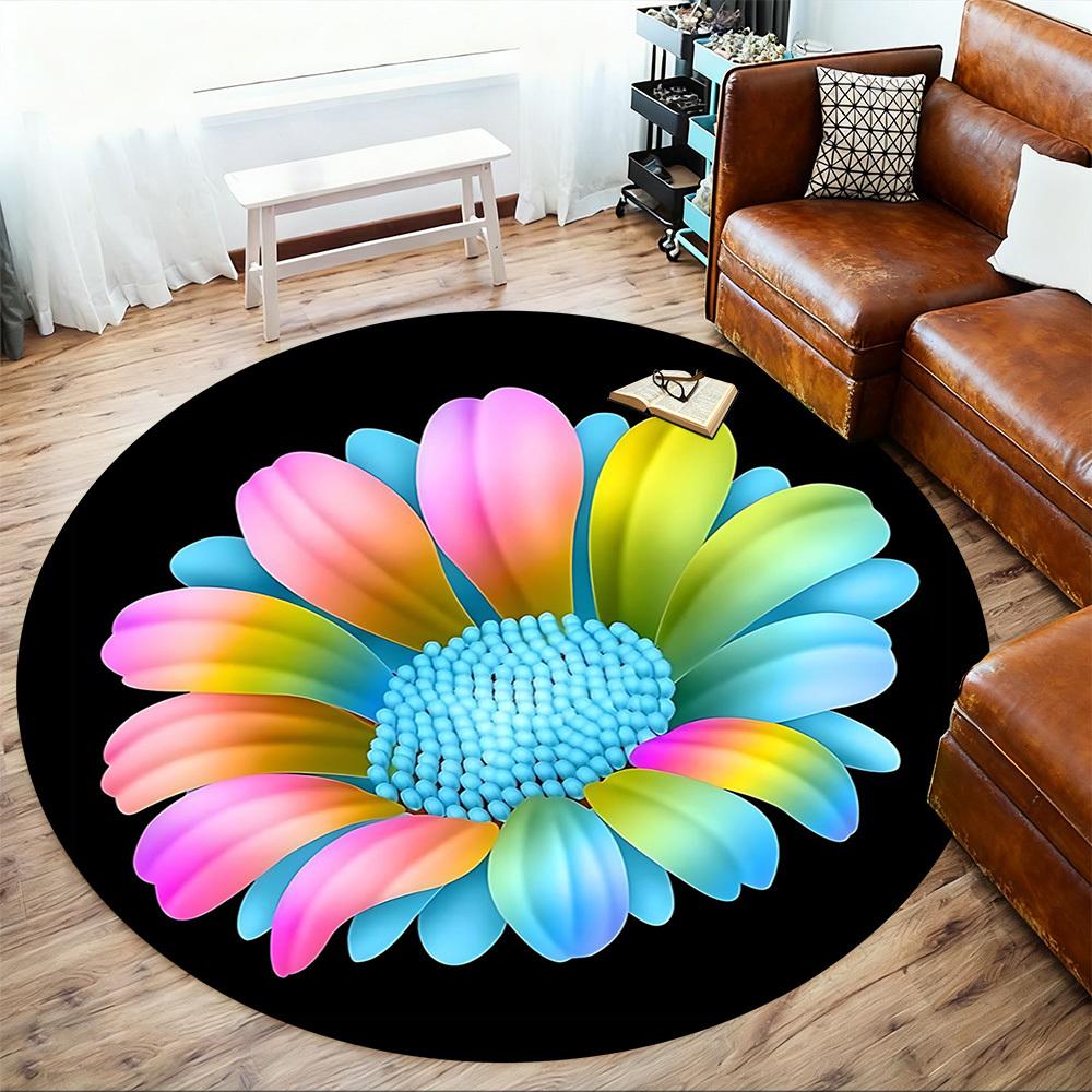 1pc Flower Petals Round Chair Mat Office Area Rug - Non-Slip, Floor Mat for Office, Bedroom, and Indoor Decor P127138