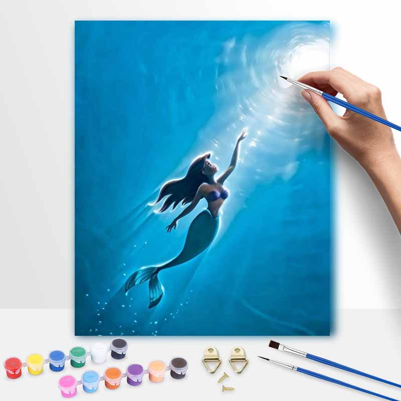 Disney Oil Painting DIY Digital Painting The Little Mermaid Underwater Scene HandPainted Wall Art for Living Room Entryway.