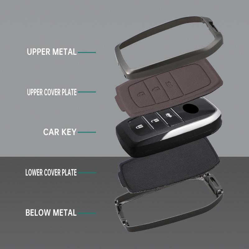Car Zinc Alloy Leather Key Cases Holder Cover Chain For Toyota Prado Land Cruiser Camry CHR RAV4 3Buttons Protective Shell Bag