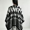 Trendy Imitation Cashmere Houndstooth Plaid Cape Scarf with Tassels for Autumn/Winter