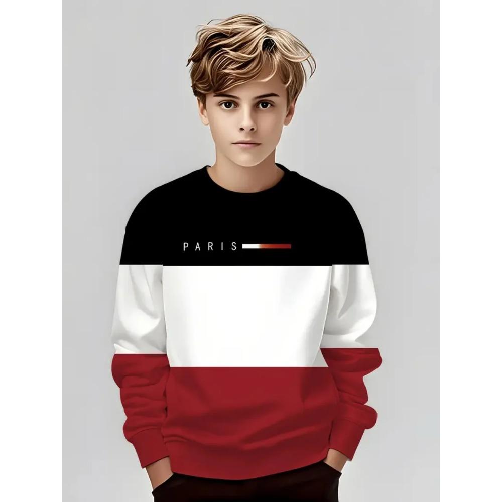 

Весняно-осінні дитячі футболки з круглим вирізом, у смужку, з кольоровими блоками, з 3D-принтом, модні, повсякденні, класичні, з довгим рукавом 130