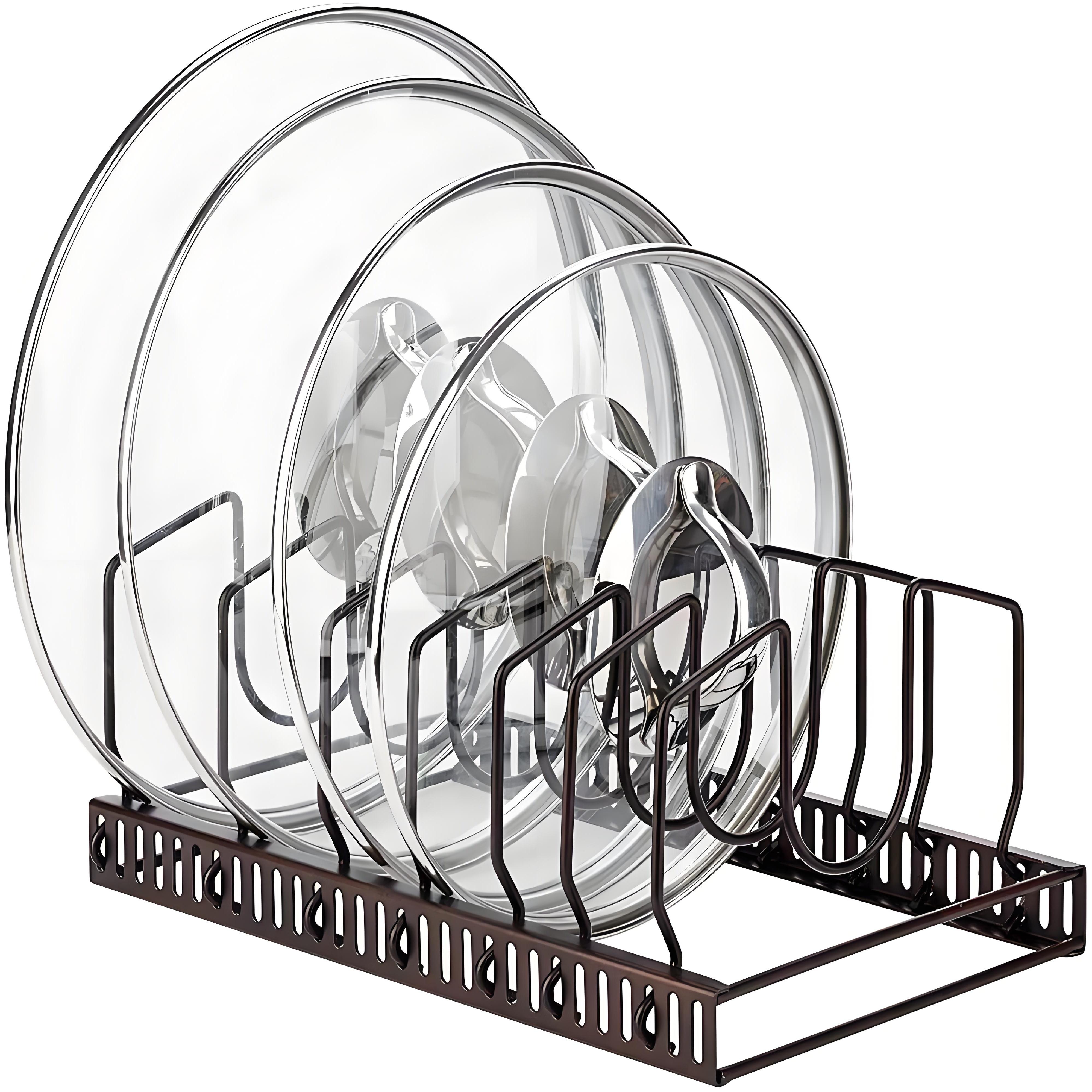 

7-слотовая стойка-органайзер для крышек кастрюль | Регулируемое хранение для шкафов и столешниц | Подставка из натурального дерева для кухонной утвари для аккуратных кухонь коричневый