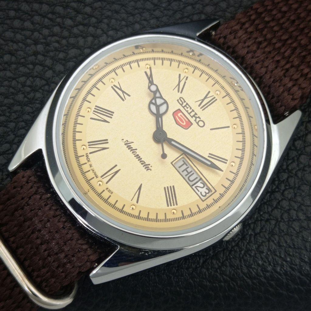 VINTAGE SEIKO 5 AUTOMATIC 6309A REFURBISHED JAPAN MENS GOLDEN WATCH a442159-1