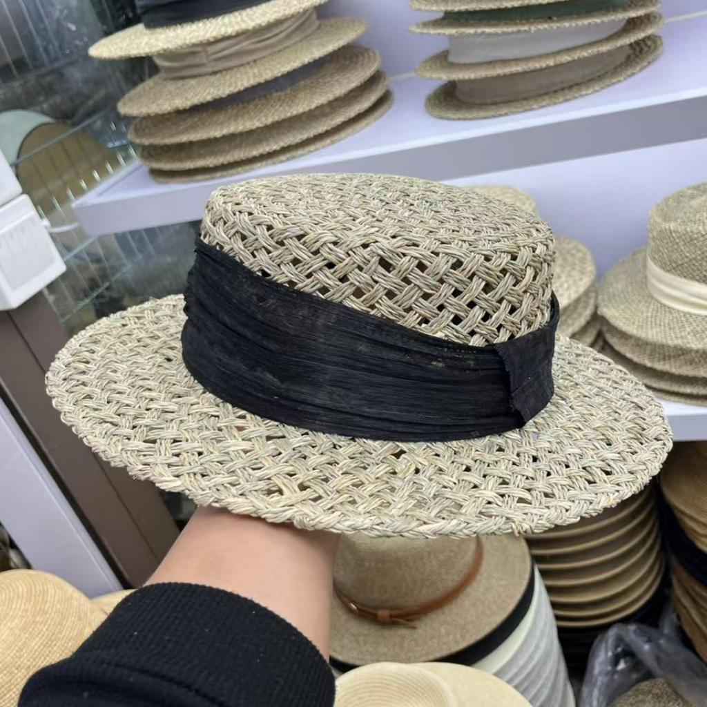 Silk hemp summer new fashion elegant salty grass flat top straw hat outdoor sun protection sunshade wide brim beach hat