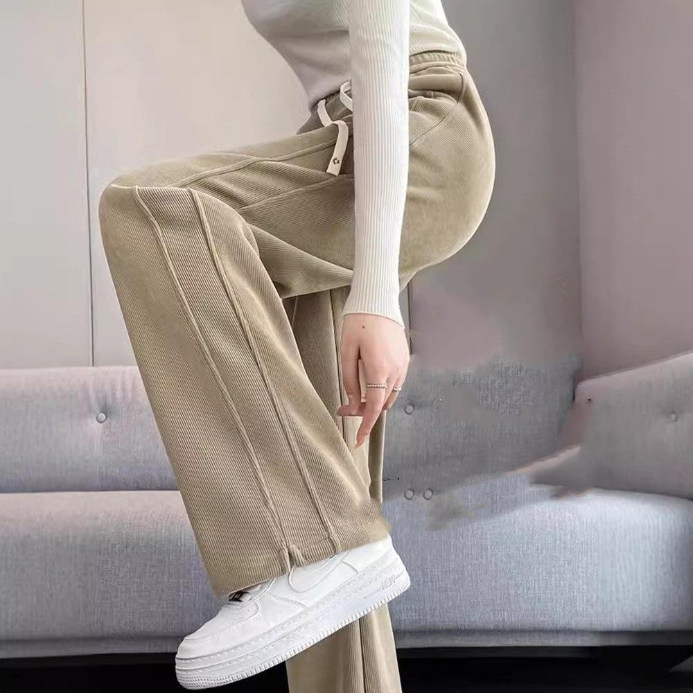 Schlanke Chenille Hose mit hohem Bund im Bananenschnitt - Damen Straight Leg für alle Jahreszeiten