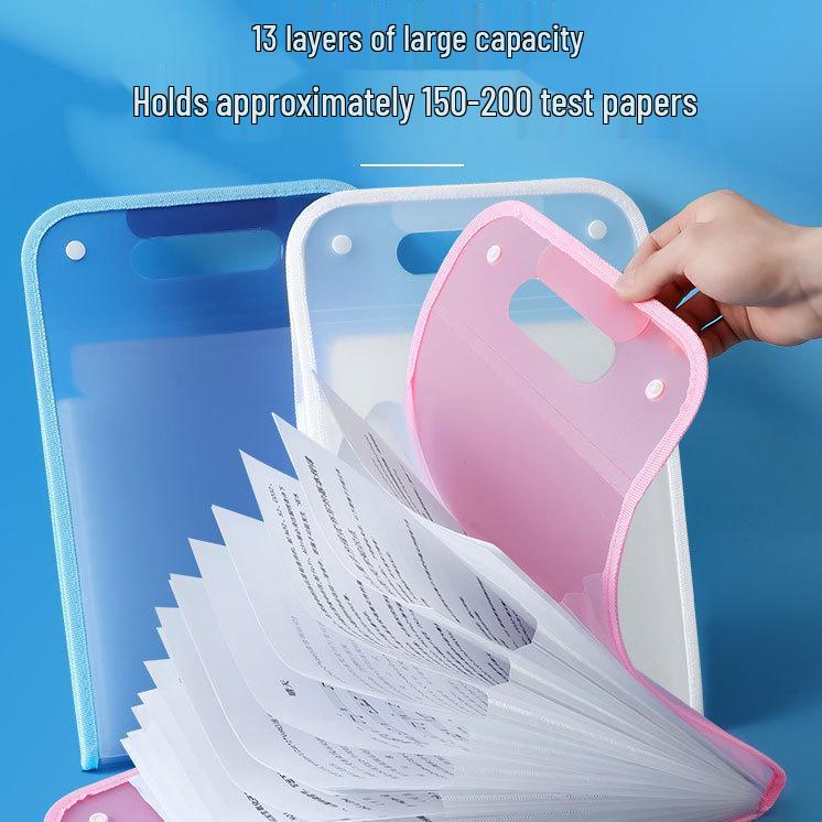 

13-Layer Waterproof Student Accordion Bag - Large Capacity A4 Exam Paper Storage Handbag, Thickened Vertical Design, Ins Style Pink [single]
