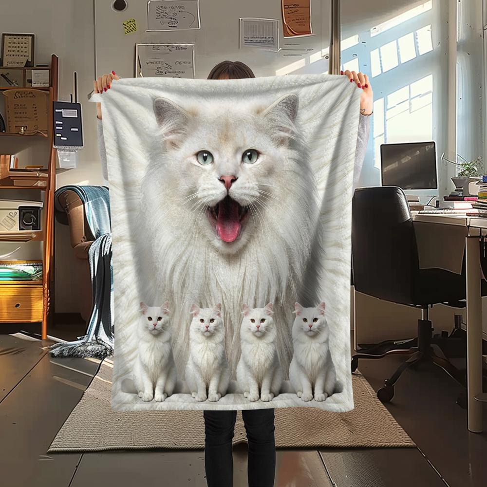 1Pc Lion Cat Himalayan Print Flannel Blanket, High quality Comfortable for All Seasons, Home Decor, Warmth and Comfort, Perfect for Gifts