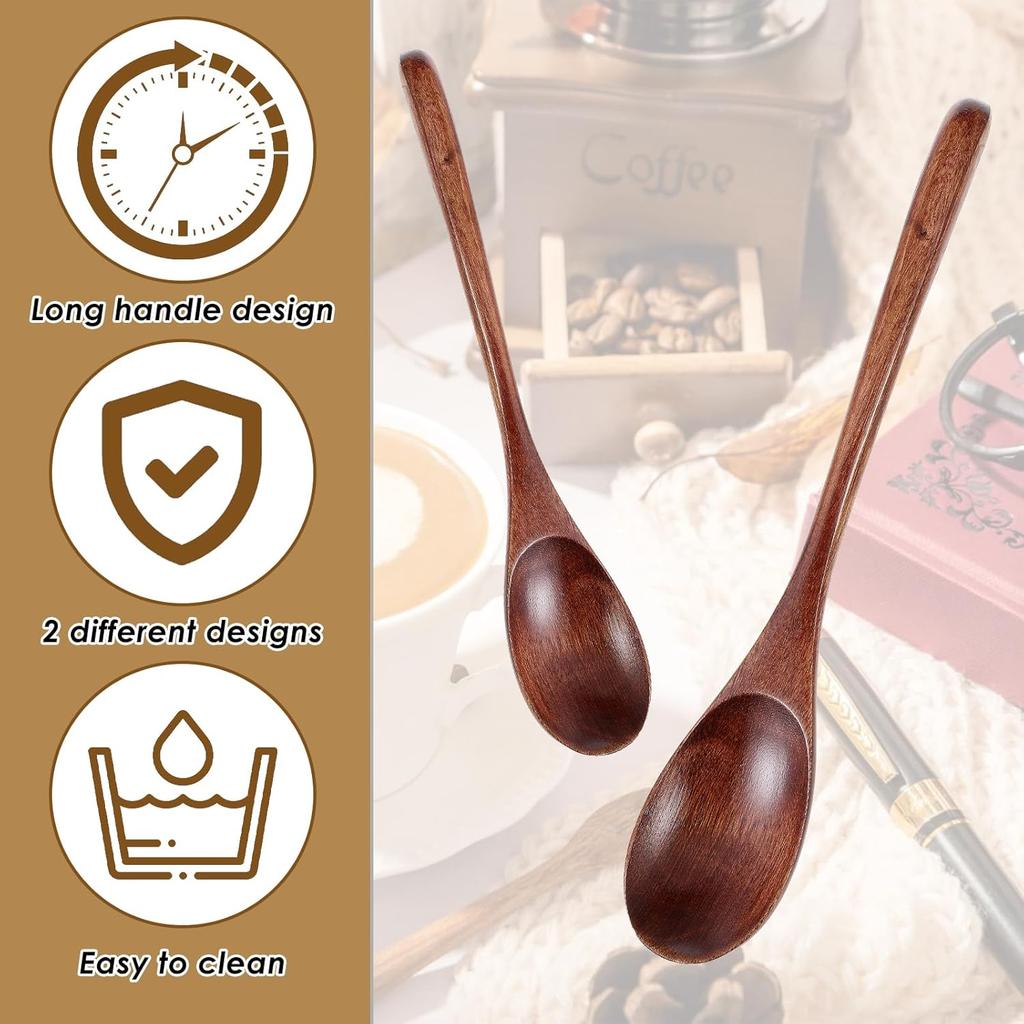 2 PCS 9 Inch Long Wooden Honey Spoons Handle Spoons Coffee Spoon Teaspoon Honey Stirring Spoon Cocktail Accessories for Kitchen Eating Dessert Mixing
