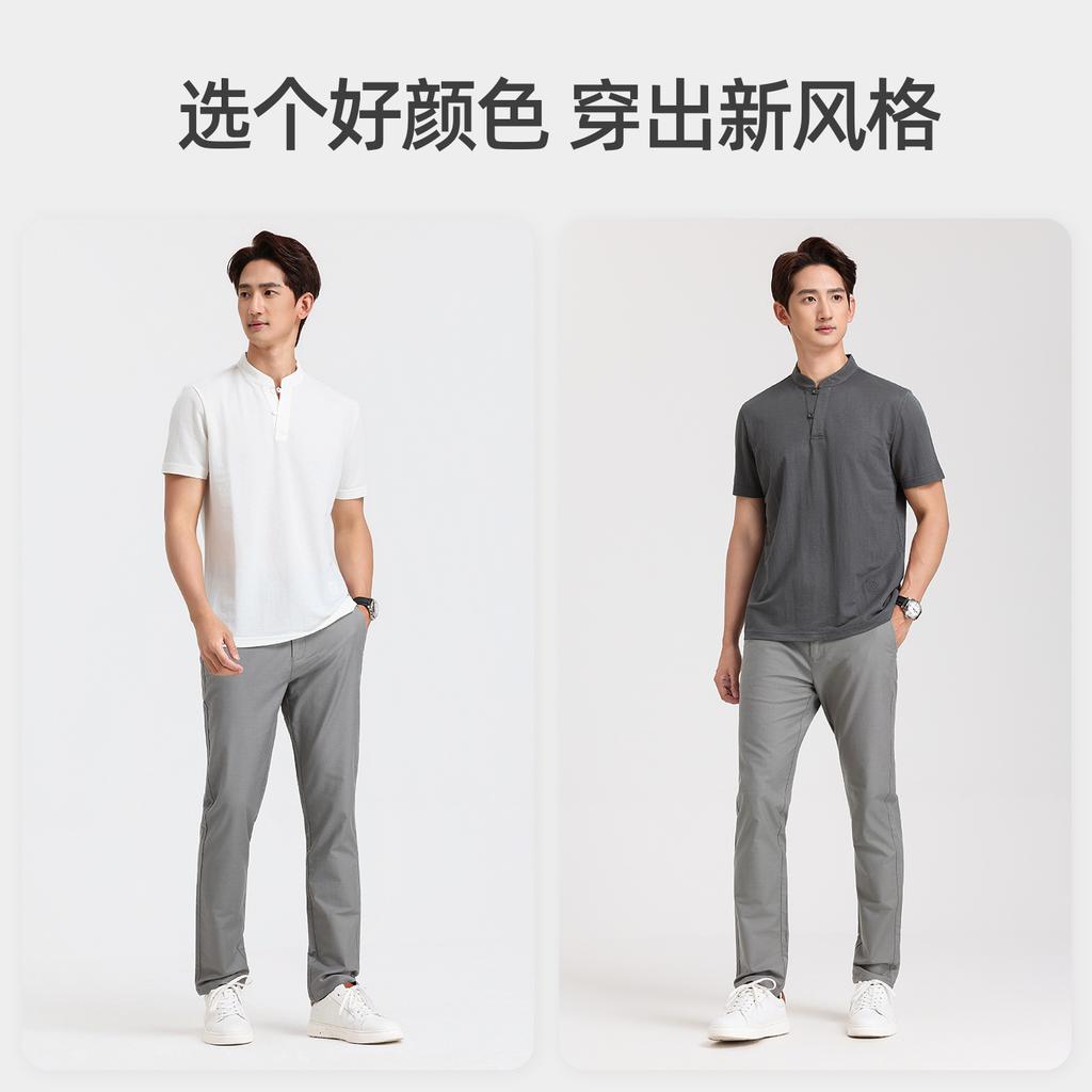[National Style New Chinese Style] Langdeng Summer Ice Silk Imitation Hemp Refreshing Breathable Stand up Collar T-shirt