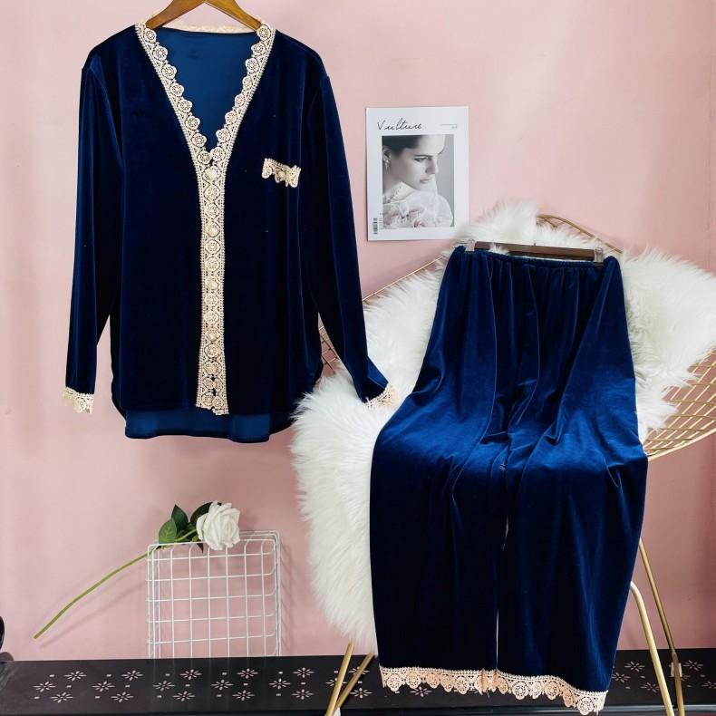 

Кружевной комплект, свободная домашняя одежда, женский комплект для сна, пижамный комплект из 2 предметов, теплая бархатная пижама, домашняя одежда 2XL