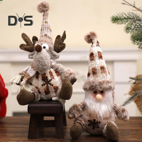 Christmas Doll Plush Knitted Snowman Elk Santa Doll Toy Soft Sitting Christmas Figure Desktop Decor Stuffed Holiday Pillow for Window Bookshelf