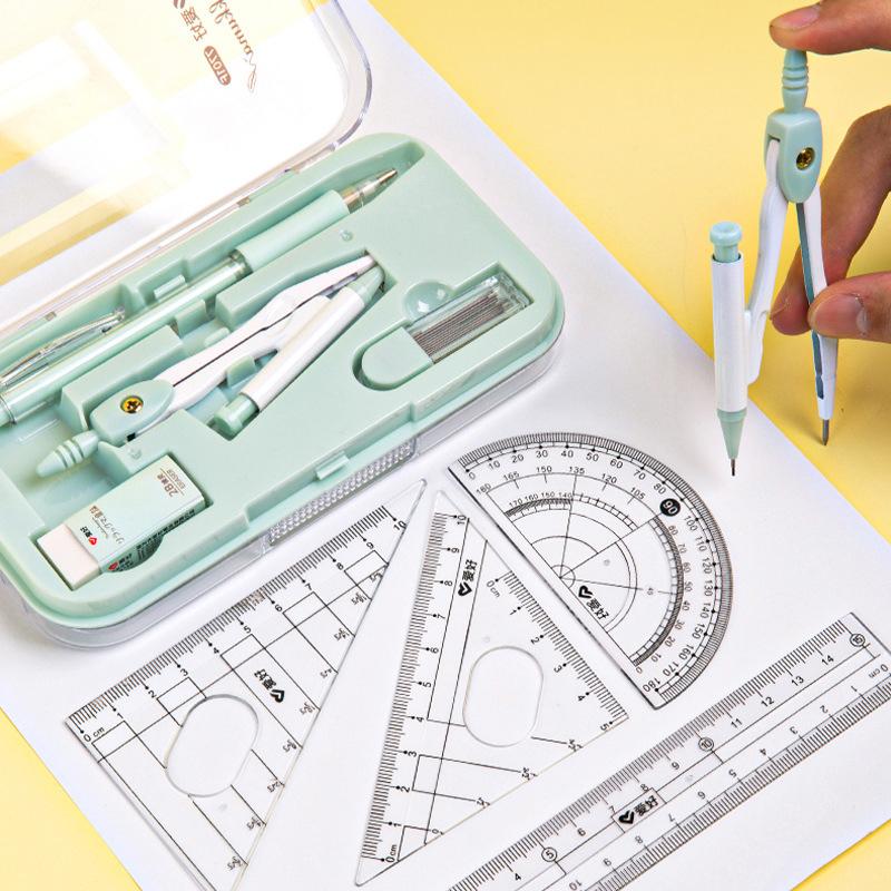 8-Piece Math Drawing Set,Drawing Tools,Including Compass,Ruler,Set Square,Protractor, Eraser,And Mechanical Pencil,Compass Set