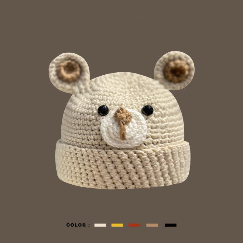 Adorable Bear Knitted Cap Women's Autumn Winter Cartoon Warm Unisex Beanie
