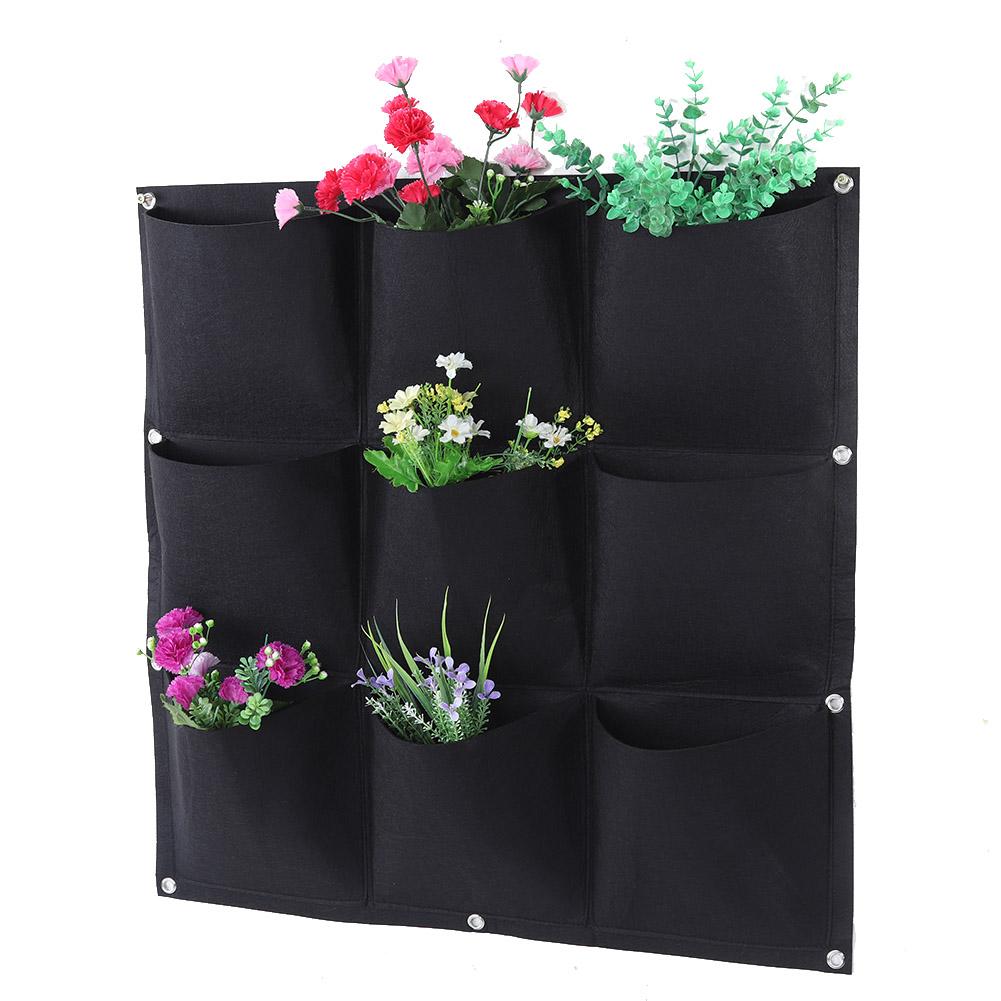 9 Pockets Degradable Vertical Hanging Wall Garden Plant Grow Bag Planter Container (Green)