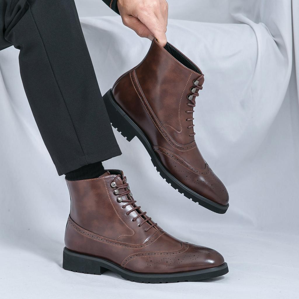 Fashion New Dress Chelsea Boots Men Shoes PU Brown Fashion Versatile Business Casual British Style Street Party Wear Classic Ankle Boots