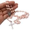 Pink Pearl Cross Rosary Necklaces Bead Hangable Pendant Charm for Women Men Praying Meditation Gift Supplies