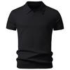 Mens Solid Gray Knit Short Sleeve V-Neck Polo Shirt