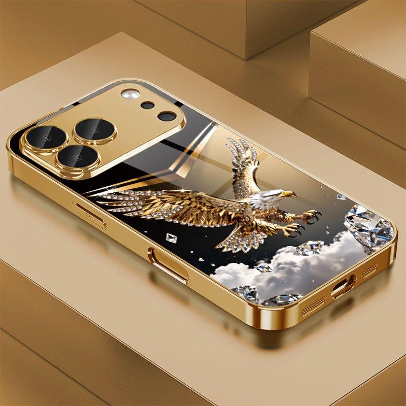 Exquisite business golden eagle phone case for iphone 17 pro max cover Built-in glass for iPhone 17 16 15 14 13 pm Pro Plus