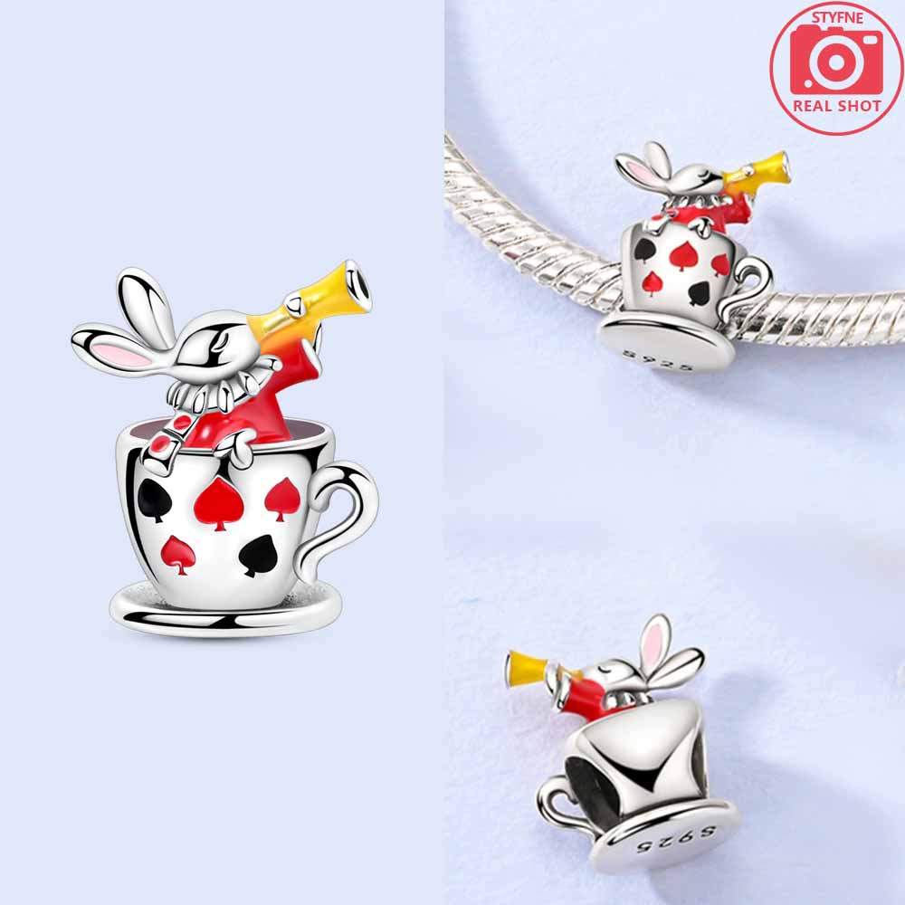 Authentic copper Simple Cat Heart Pink Zircon Rabbit Animal Pendant Charm Bead Compatible With Bracelets Women Fine Childs Gift Accessory