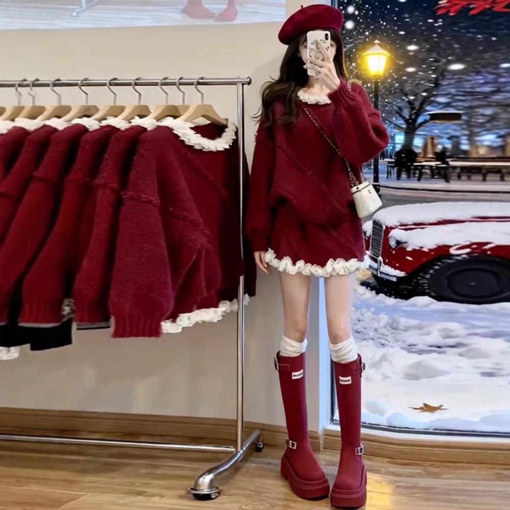 CC Style Autumn/Winter Knit Sweater and Skirt Set: Chic and Trendy Two-Piece Outfit