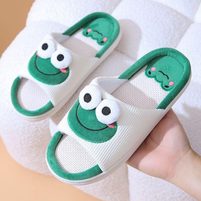 Søte dyr Lintøfler Kvinner Par Sklisikker Tykksåle Vår Sommer Bomull Lin Kule tøfler Hjemmetøfler