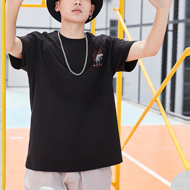 Li-Ning Badfive Tactical Round Neck Loose Short Sleeve Drop Shoulder T-Shirt Men Tops Black AHSR121-2