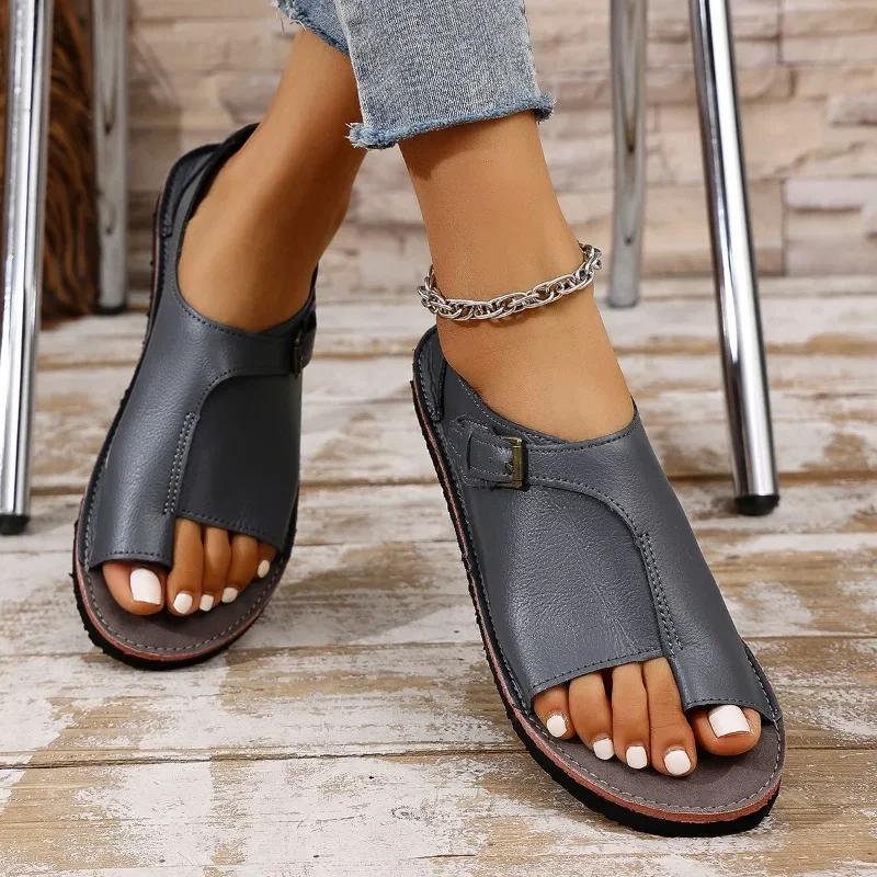Summer Women's Sandals  New Flat Retro Open Toe DesignerCasual Buckle Foot Fighter Trend Mom Flat Women's Sandals
