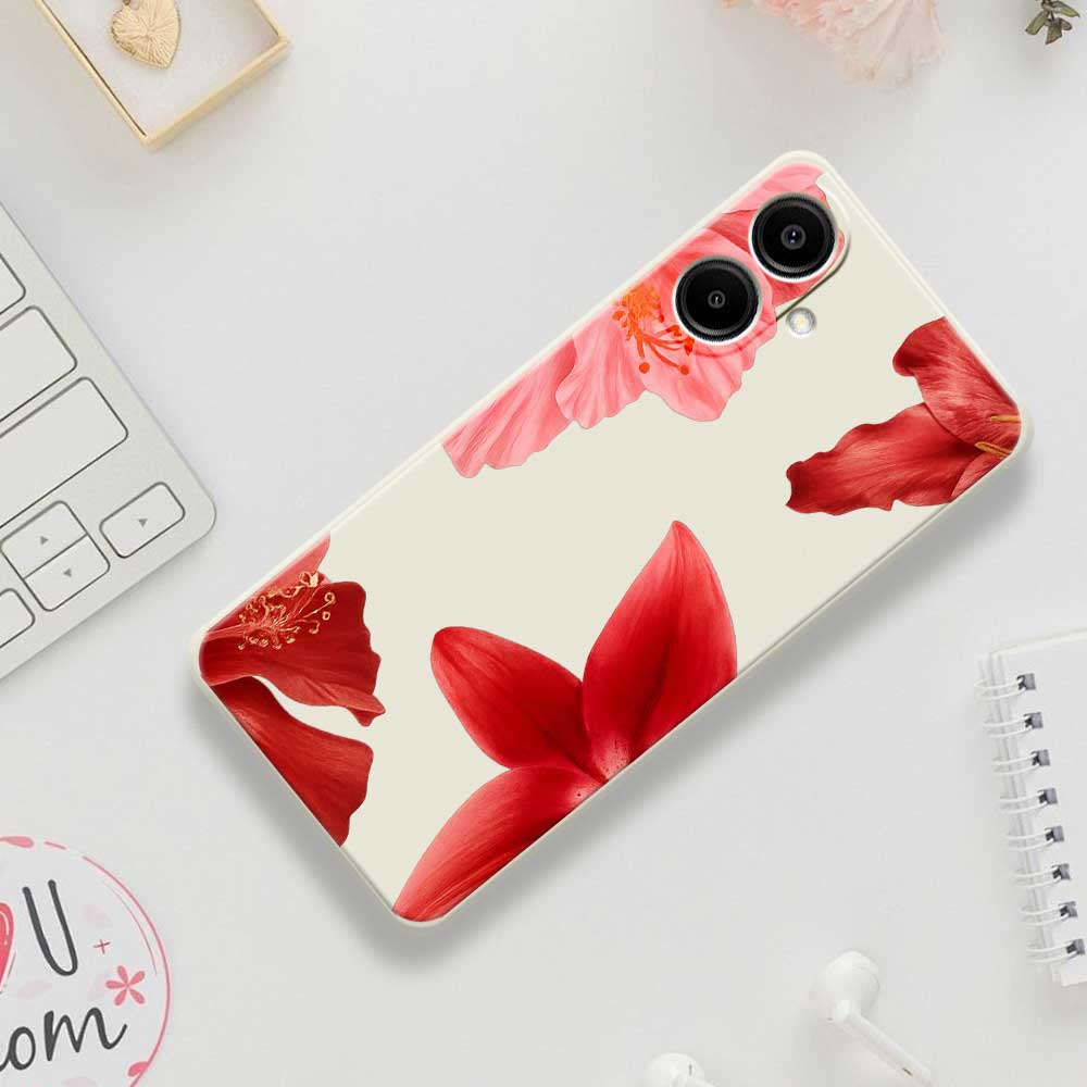 For Samsung Galaxy A07 4G Case Red Flower Pattern Printing Straight Edge TPU Phone Back Cover