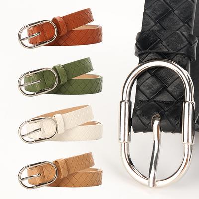 Personalized Woven Pu Fashionable and Versatile Women's Alloy Pin Buckle Belt Decoration Clothes and Skirts Fashionable and Trendy Belt