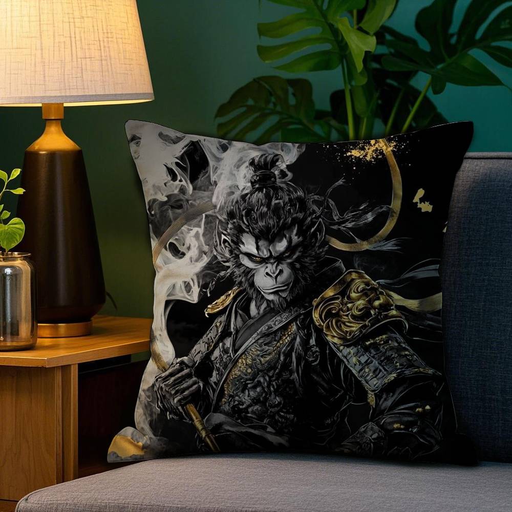 Black Myth Wukong Pillow Case Plush Linen Soft Double Sided Printed Design Throw Cushion Decorative Home