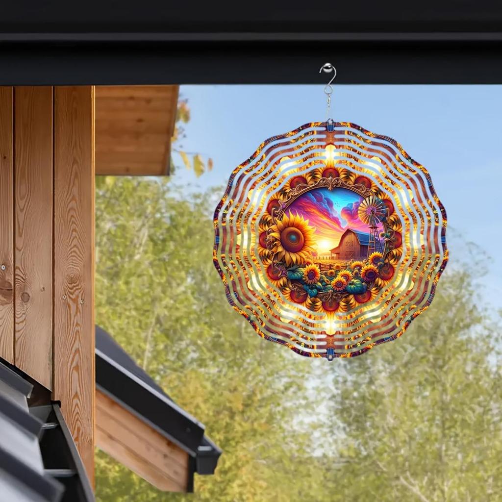 10 Inch Metal Wind Spinner for Garden Decor Vibrant Sunrise Geometric Design 360 Rotating Hook Indoor Outdoor Yard Art No Electricity