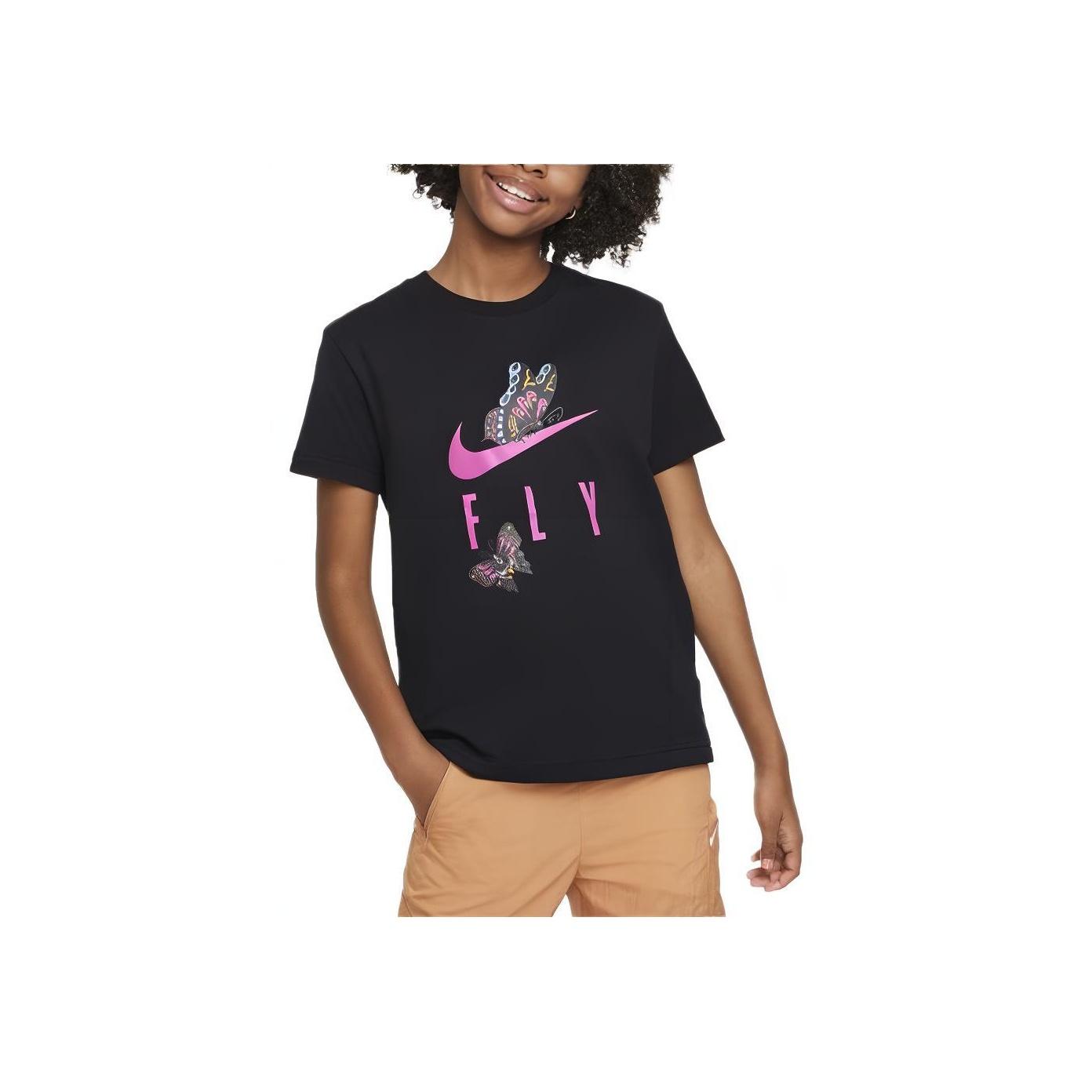 Nike Sportswear Logo Print Pattern Crew Neck Short Sleeve T-Shirt Kids Tops Black FN9683-010 M