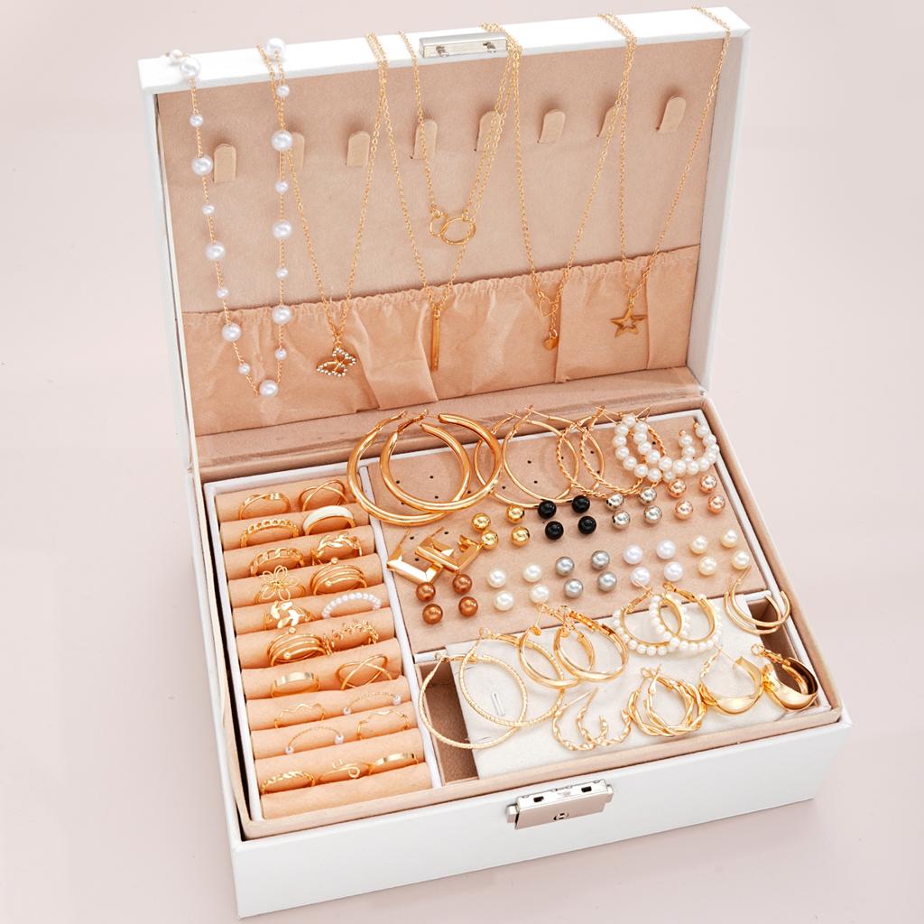 87 Pcs/Set Boho Vintage Elegant Pearl Zircon Butterfly Pendant Earrings Ring Necklace For Women Gold Color Jewelry Sets Gifts