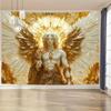 Luxurious Saint Michael Angel Golden  White Tapestry  Intricate Heavenly Design with Radiant Stars HighQuality Polyester Fab