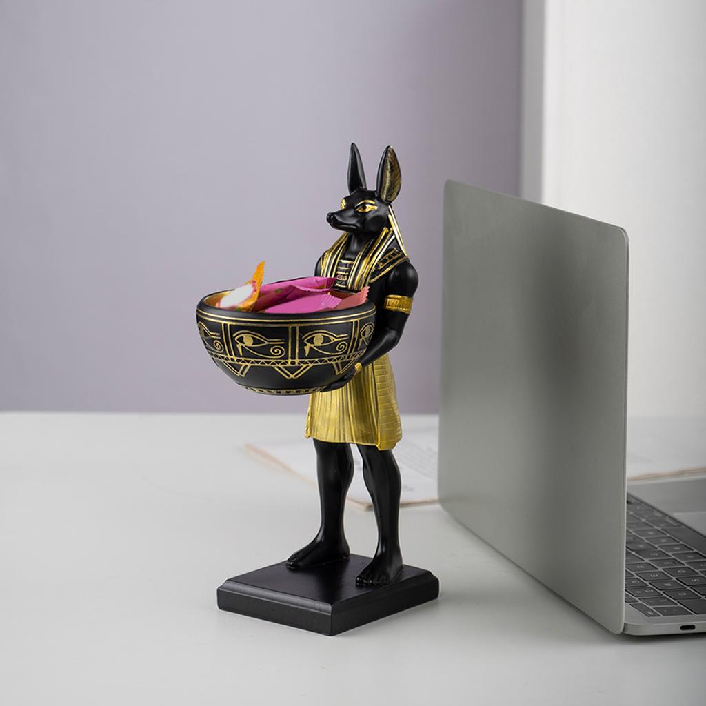 25cm Anubis God Statue Ancient Egypt Art Sculpture with Bowl Egyptian Sculpture Gift for Mythology Lovers & History Buffs