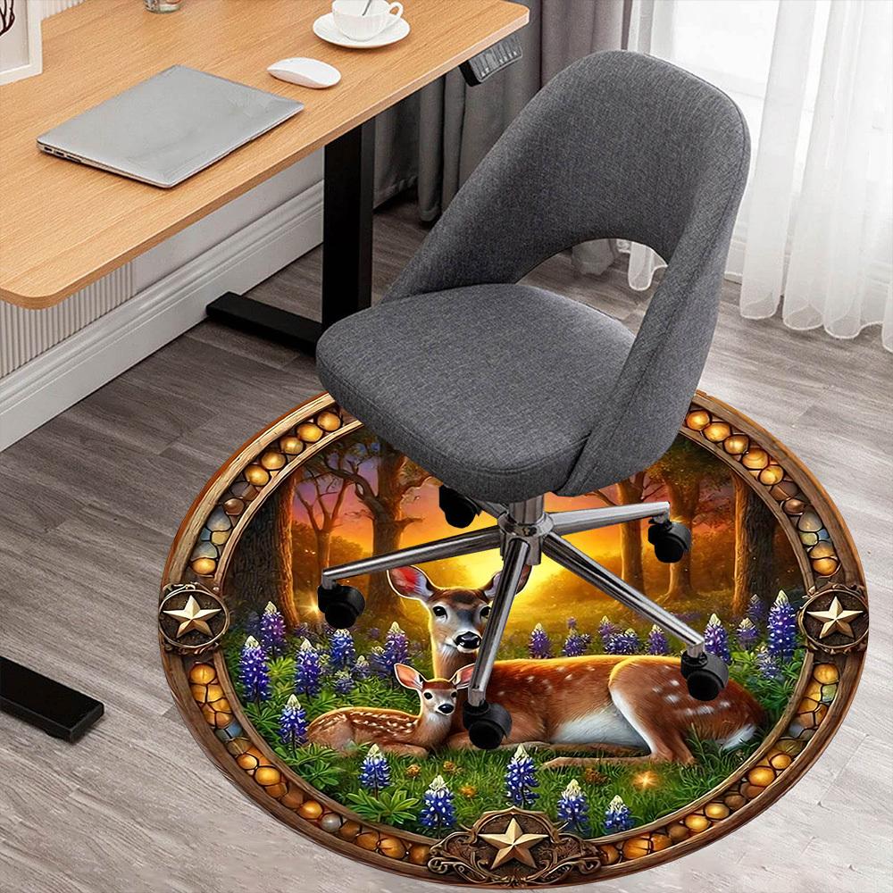 

1pc Deer Forest Round Chair mat Area Rug - Non-Slip, Floor Mat for Office, Bedroom, home decor Christmas Gift-1002336 80cm