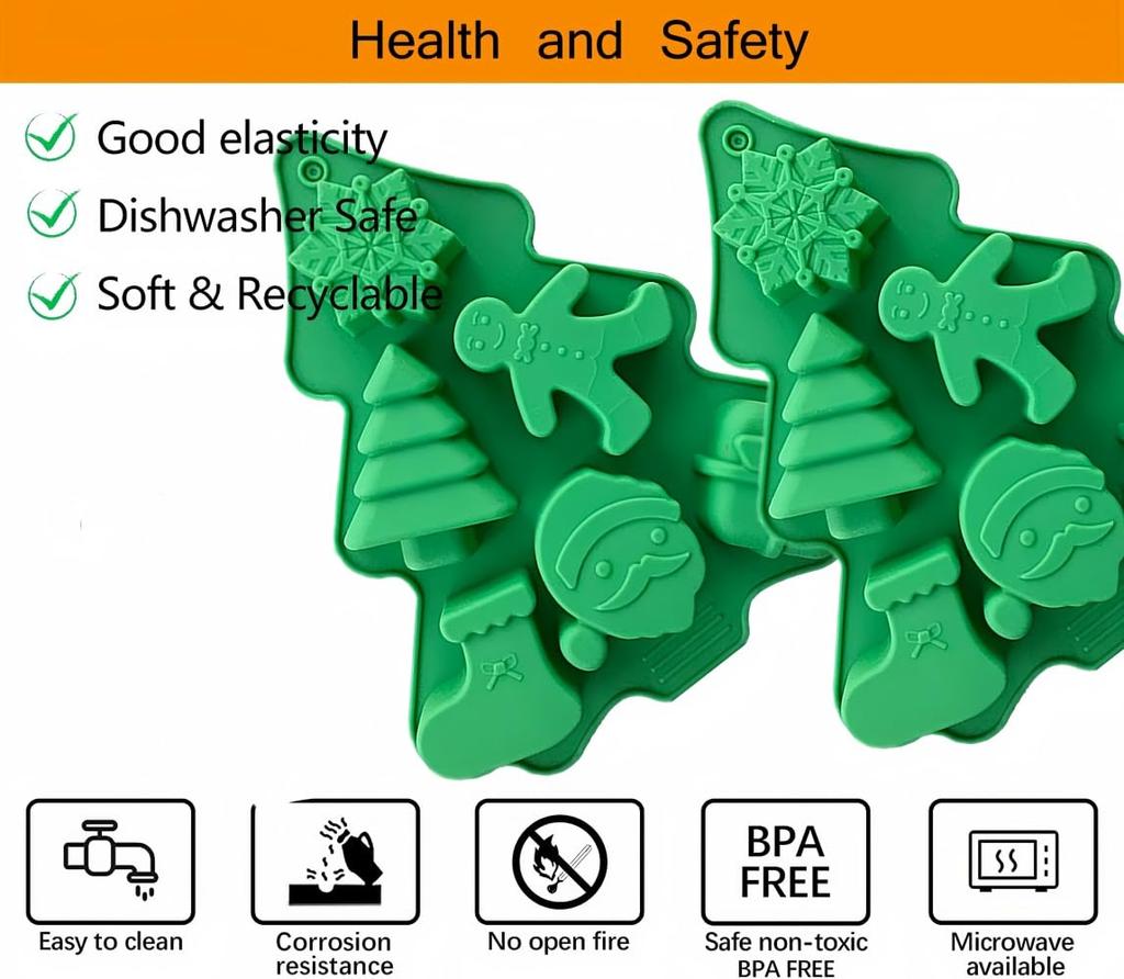 Christmas Silicone Baking Mold for Candy Chocolate Making Santa Tree Shapes Food Grade Non Stick Mold for Home Kitchen Holiday
