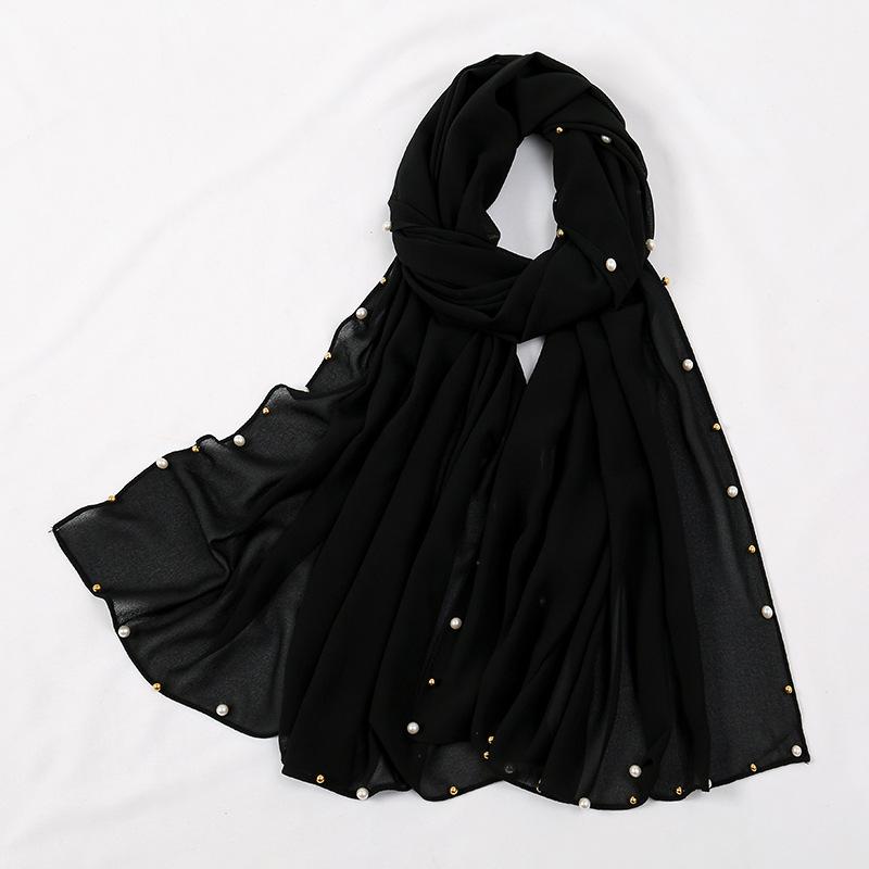 Hot-selling popular chiffon long towel plus small pearl women's gold and silver pearl headscarf