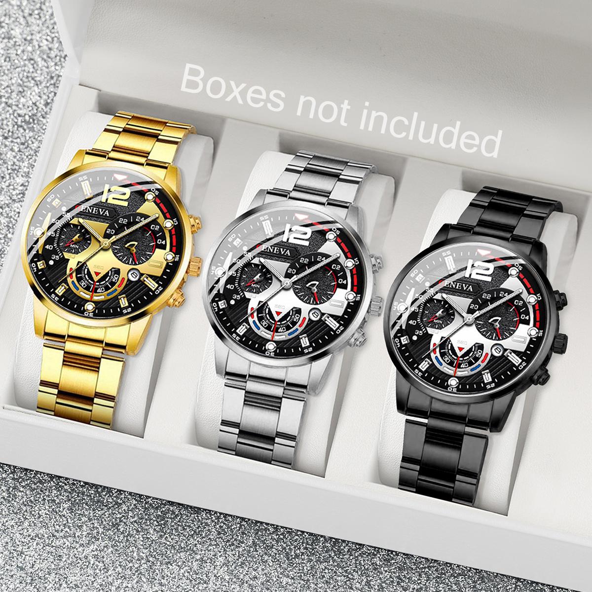 

3PCs/Set Men s Quartz Watch Set Fashion Steel Belt Business Sports Calendar Casual Simple Men s Watch Gift for Men